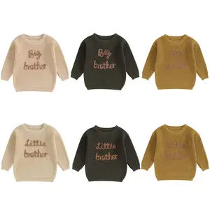 Big Brother Little Brother Matching Outfits Letter Embroidery Knit Sweater Shirt Baby Boy Spring Warm Long Sleeve Knitted Pullovers