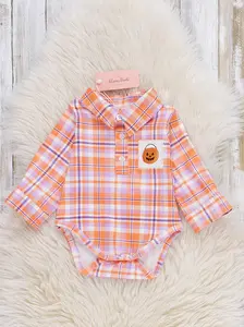 Jack-o'-Lantern Basket Embroidered Plaid Bubble Romper