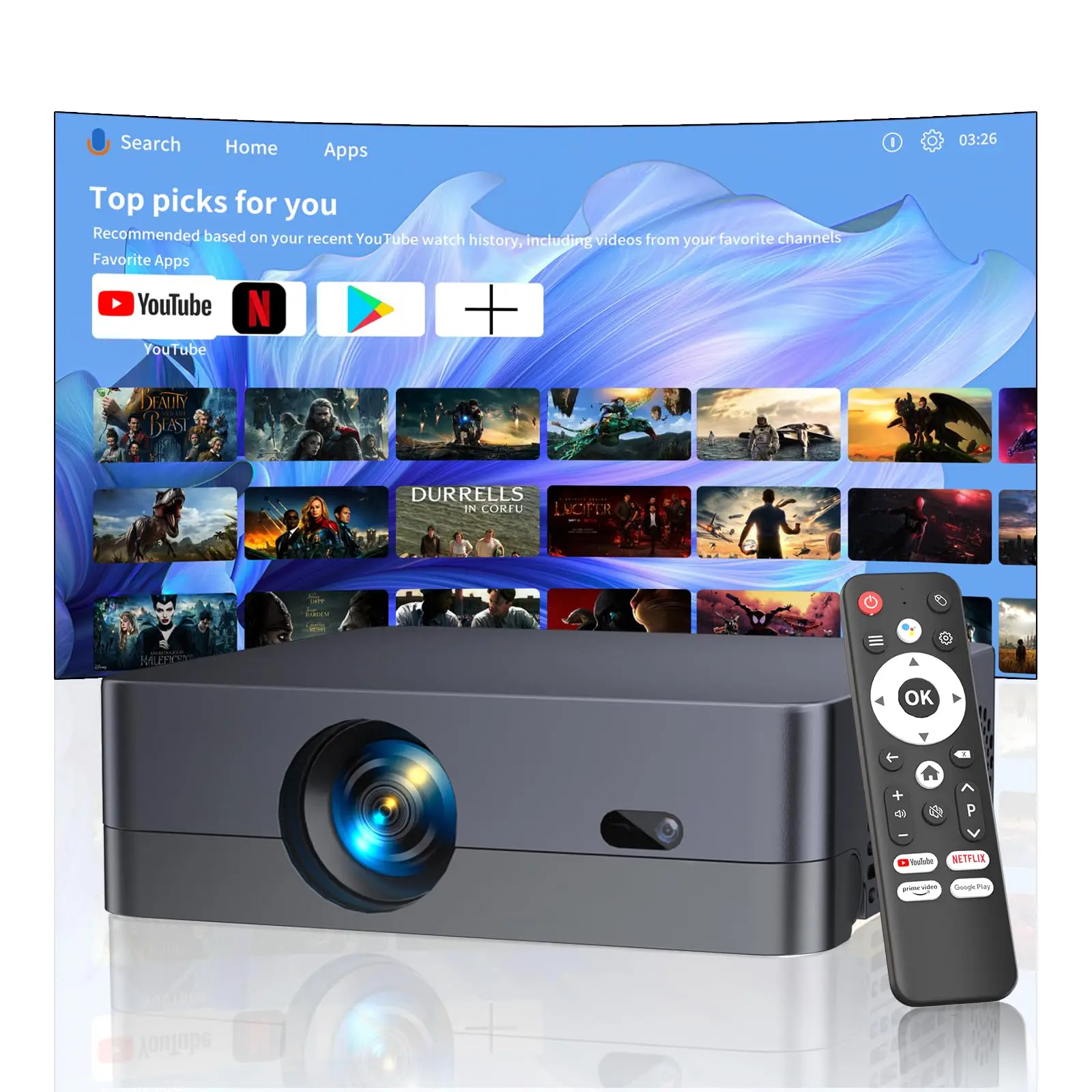 Projector with WiFi and Bluetooth, Native 1080P Portable Outdoor Movie Short Throw Projector with Android 14, Built-in Speaker, Compatible with Smartphone, Fire TV Stick, HDMI/USB