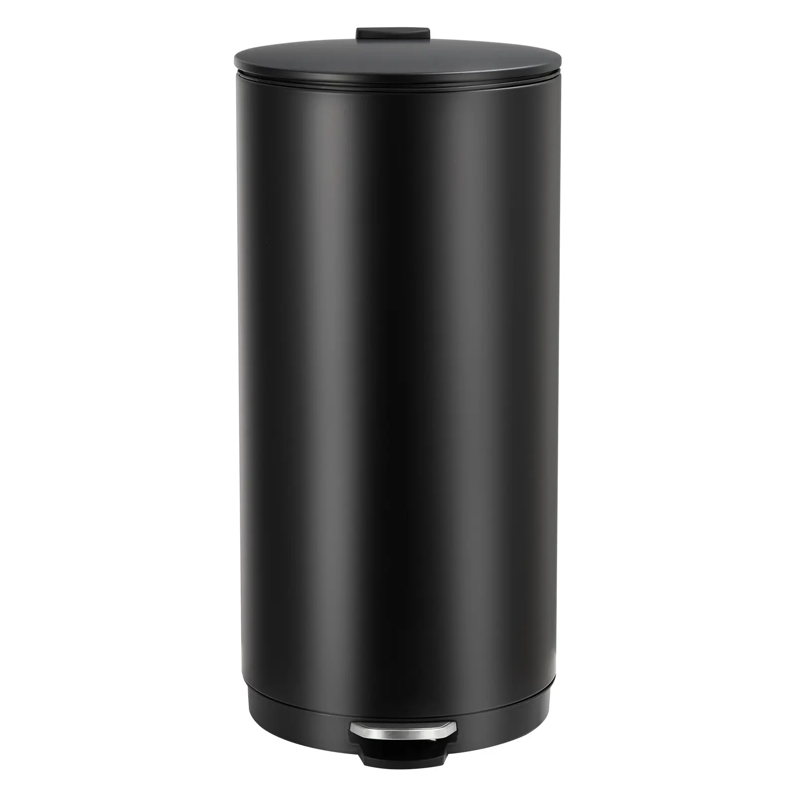 30L Round Trash Can with Soft‑Close Lid & Pedal – Compact Kitchen Step Trash Can, Removable Liner Bucket, Stainless Steel Garbage Bin for Bathroom, Kitchen, Craft Room, Office, Garage (Black)