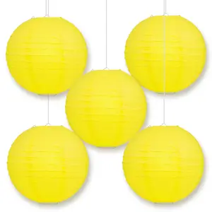 5-Pack 36 Inch Yellow Jumbo Parallel Ribbing Round Paper Lantern