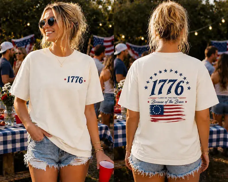 1776 Patriotic Graphic Tee, Distressed USA Flag Shirt, Unisex Vintage Style
