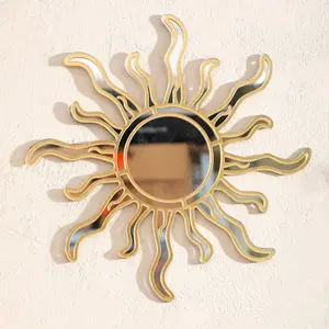 Sun Shaped Wall Mirror, Modern Wall Hanging Mirror, Wall Decor for Living Room, Bedroom, Durable Home Decor, Room Decor, Wall Mounted Mirror, Decorative Mirror, LED Lighted Mirror, Round Wall Mirror