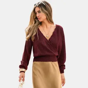 Cupshe Women's Cozy Chic Wrap Knit Reversible Sweater-S-Red
