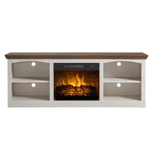 AMERLIFE 70 Inch Fireplace TV Stand for TVs up to 80", Farmhouse Entertainment Center with 23" Electric Fireplace One-Box Delivery, Media Console Table with Storage for Living Room