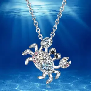 Crab Pendant Necklace Exquisite Commemorative Jewelry Gift For Marine Life Enthusiast Colorful Heart Jewelry Black Tone
