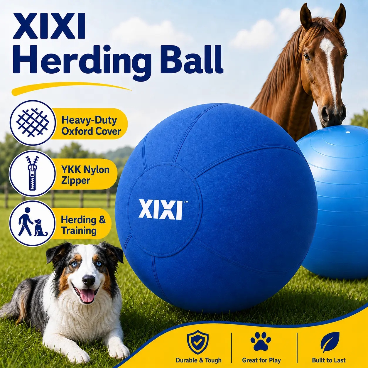 xixiPup Interactive Outdoor Herding Ball for High-Energy Dogs, Heavy-Duty Oxford Cover Inflatable Exercise & Training Toy, 18/22/25 in