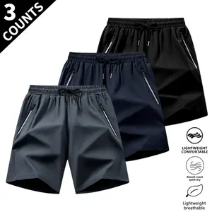 Men's ultra-lightweight running shorts - quick-drying breathable thin fabric, suitable for summer sports, inherent color, textured, anti-wrinkle, sports and leisure men's clothing with zipper reflective strips, solid color