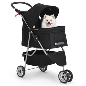 Bestpet | 3-Wheel Pet Stroller | Dog and Cat Stroller | Breathable Mesh | Lightweight Travel Carrier | Waterproof & Foldable Design | Storage Basket | Black | for Daily Walks & Outdoor Use BestPet