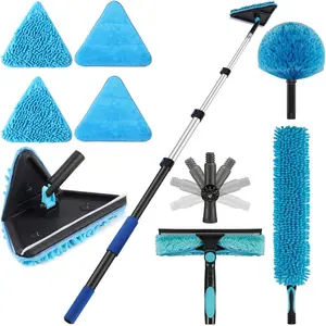 20  High Ceilings Baseboard Wall Cleaner Mop with 12 Ft Extension Pole, Cobweb Duster, Window Cleaning  Kit (12ft)
