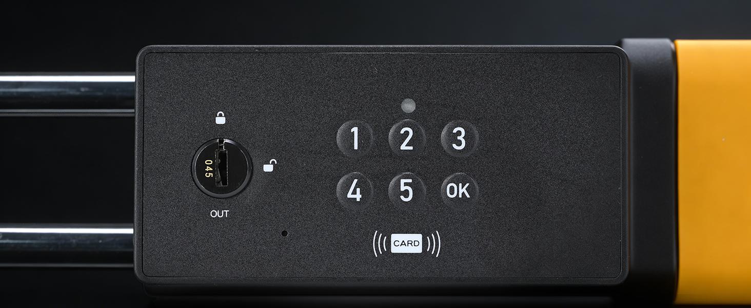 Porbi AI Steering Wheel Lock with Password + IC Card + Keys Unlocking, Heavy-duty Car Anti-theft Device with Incorrect Entry Alarm & Anti-Tamper Alarm, Fits 8.9–16" Truck Van SUV Car Wheels, Yellow