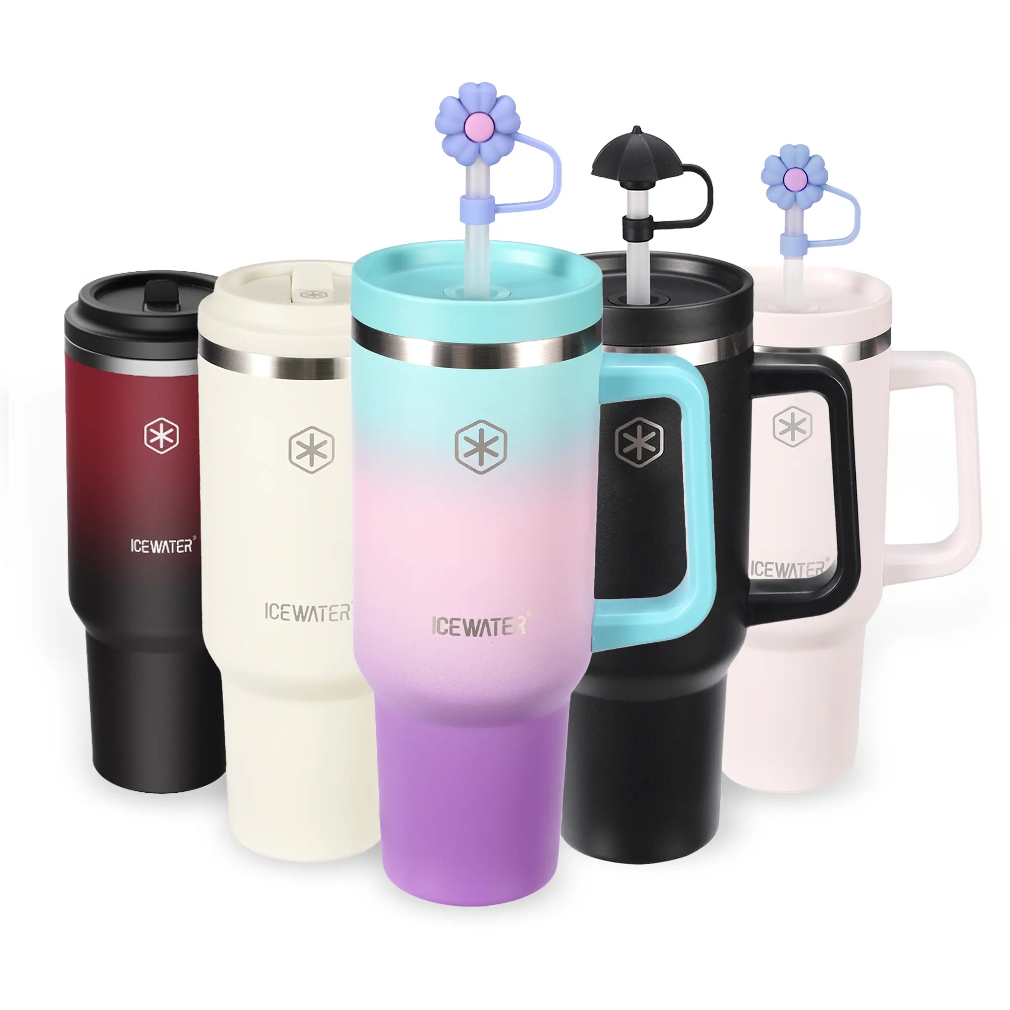 ICEWATER Horizon - 40oz Tumbler with Handle & 2 Lids (Standard & Flip) | 100% Leakproof Insulated Mug | Keep Cold 36 Hours | Cup Holder Fits | Stainless Steel Portable Mug | Halloween Gift