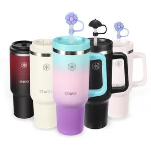 ICEWATER Horizon - 40oz Tumbler with Handle & 2 Lids (Standard & Flip) | 100% Leakproof Insulated Mug | Keep Cold 36 Hours | Cup Holder Fits | Stainless Steel Portable Mug | Halloween Gift