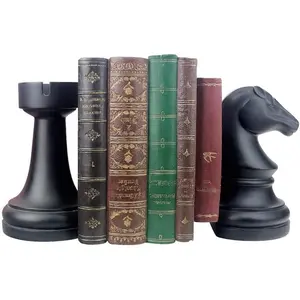 Decorative Chess Black Heavy Book Supports, Unique Decor for Office Home Desk Bookrack, 7"(L) x4(W) x7(H), 1Pair/2Piece