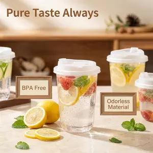 20 Pcs Premium Clear Plastic Cup Set, Crystal Clear Disposable Drinking Cups With Spill-Proof Lids, Aesthetic Decorative Stickers Included For Coffee, Drinks, Smoothies