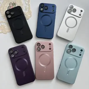 Metal Paint Anti-Fingerprint Magnetic Protective Smartphone Casing, Built-in Lens Protector, Wireless Charging Compatible (MagSafe Supported), Full TPU Shockproof, Bare Phone Feel, Anti-Scratch for iPhone/Samsung Cellphone Accessories