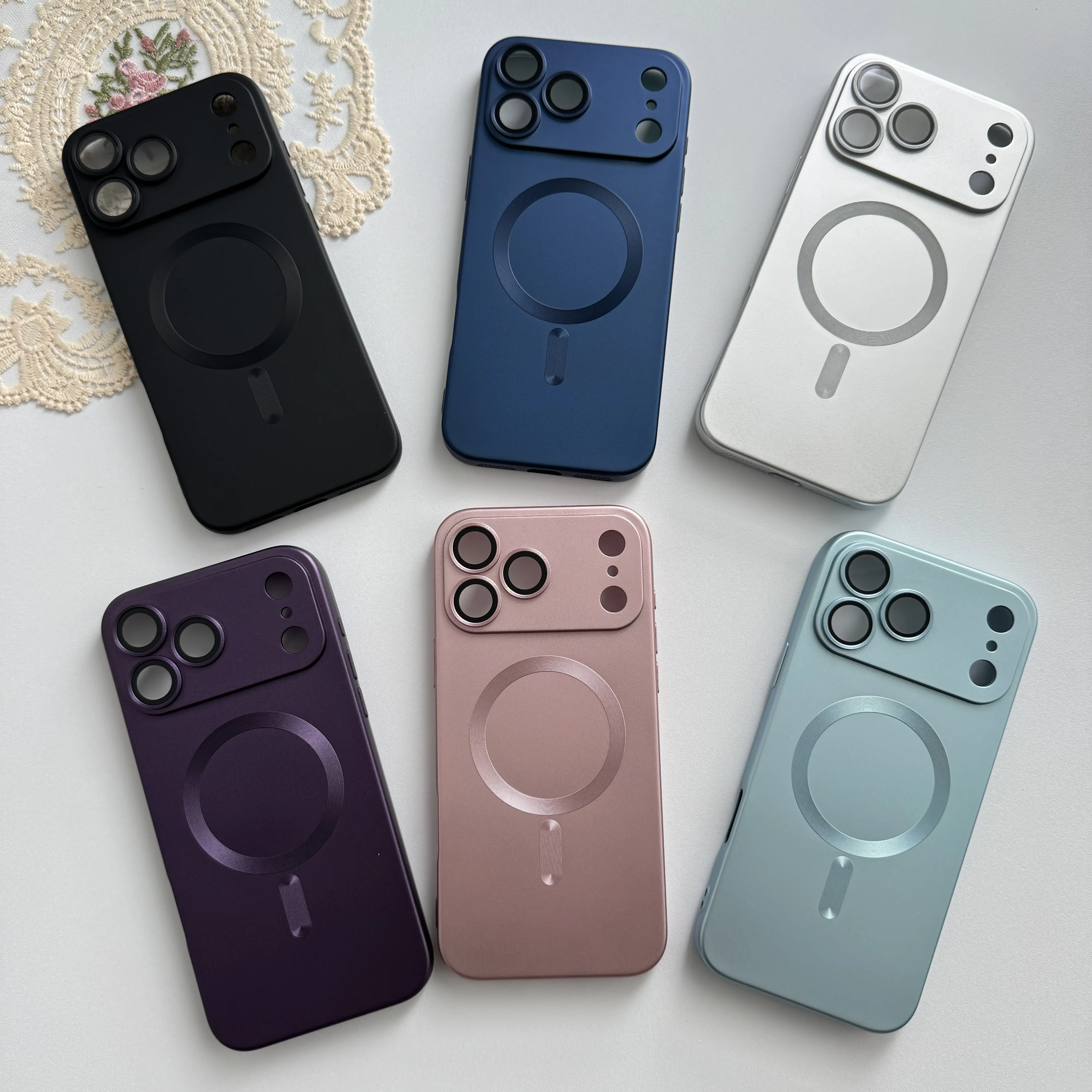 Durable Metal Anti-Fingerprint Magnetic Smartphone Casing - Built-in Lens & Screen Protector, Wireless Charging-MagSafe Supported, Full TPU Shockproof, Bare Phone Feel, Anti-Scratch for iPhone/Samsung Handheld Cellphone Devices