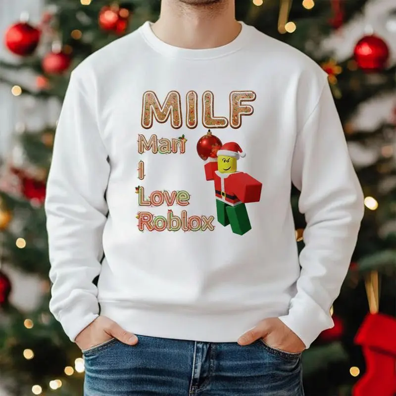 Men's Roblox Parody Festive Christmas Sweatshirt - Menswear Tops, Cotton Plush Funny Gamer Meme Holiday Pullover, Vintage Style Gift