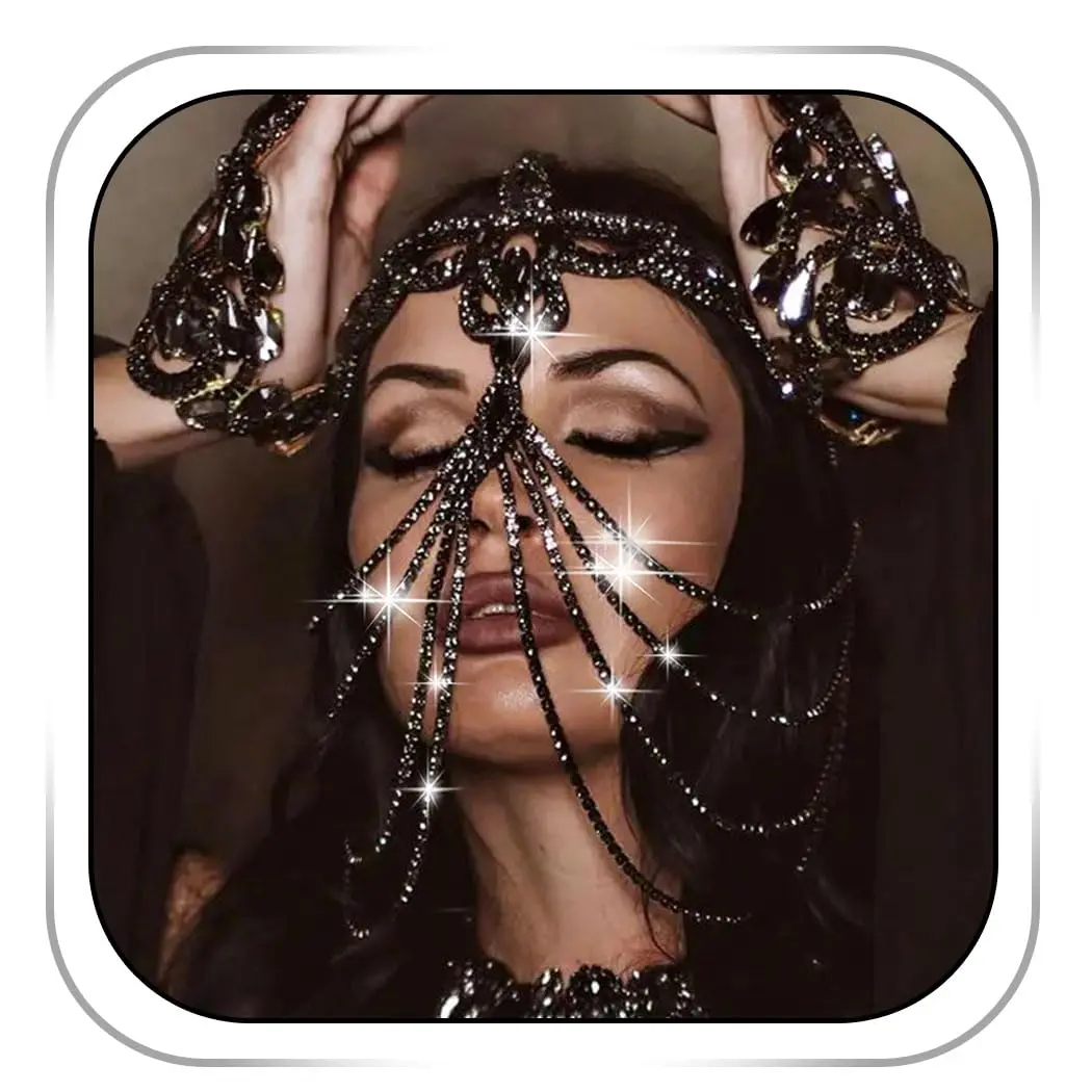 Women's Vintage Rhinestone Mesh Flapper Head Chain - Silver Adjustable 1-Size-Fit-All Belly Dance Hair Jewelry, Meticulous Production Crystal Masquerade Mask Headpiece for Halloween Prom Party