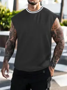 Summer Men's Round Neck Sleeveless T-Shirt, Casual Street Style Tank Top, Loose-Fitting Plain Design, Comfortable Summer Wear