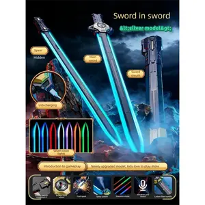 TikTok Viral Spark Lightsaber Double-Edged Sword in Sword, Cool Spray Mist & Real Firestone Spark Effect, 7 Color LED Lights & Battle Sounds, Glowing Laser Sword for Boys Kids Cosplay Role Play.Best Birthday Gift for Boys