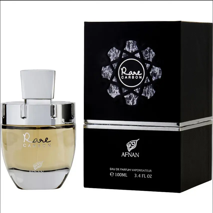Afnan Rare Carbon Eau De Parfum (EDP) - Alcohol-Containing Long-Lasting Woody Fragrance for Male Wear, with Smoky Leather, Oud, Cedarwood Notes, 3.4 oz/100 ml Spray, Single Item
