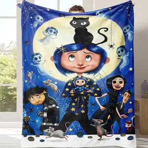 Coraline Cartoon Printed Flannel Throw Blanket, Soft Warm Comfortable Blanket For Home Travel And Ideal Holiday Birthday Christmas Gifts For Adults And Kids