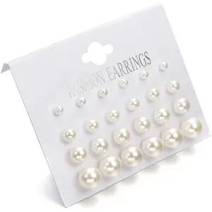 12 Pairs Black White Pearl Earrings Stud Sets