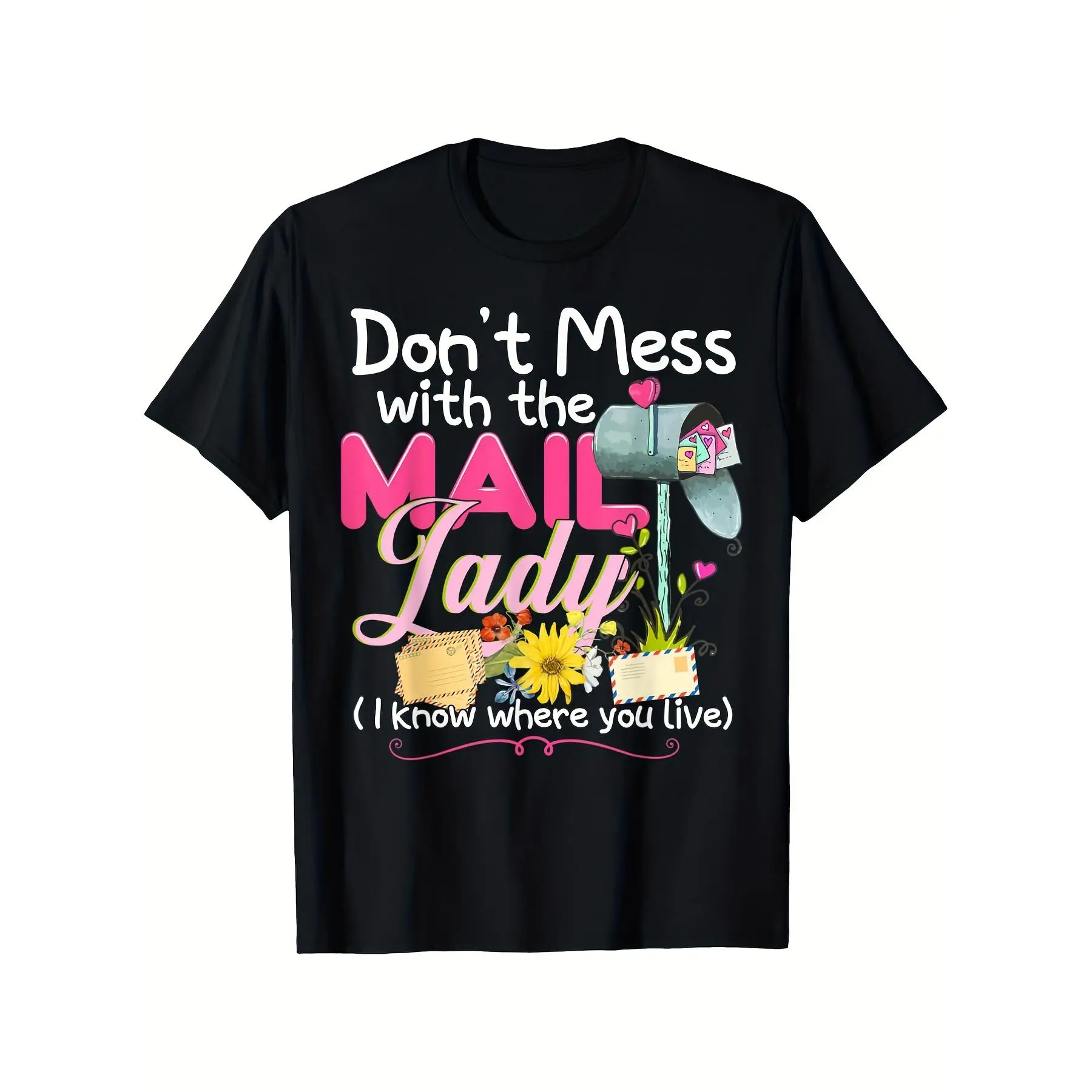 Men' Postal Worker Carrier Post Office T-Shirt - Pure Cotton Loose Fit Retro Mail Lady & Mailbox Graphic Tee for USPS Carrier, Casual Round Neck Short Sleeve Shirt