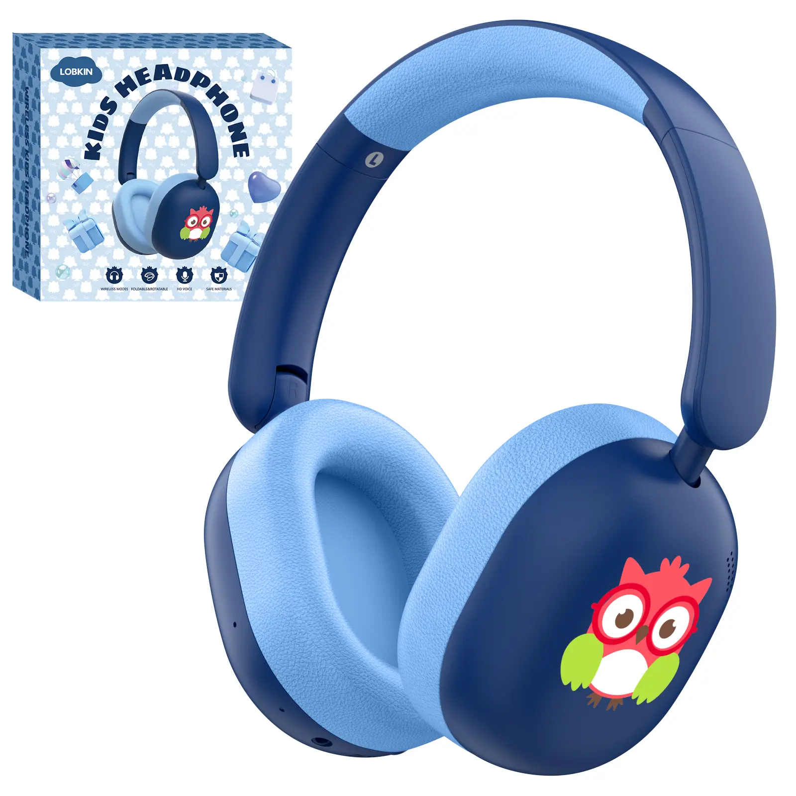 LOBKIN Kids Over-Ear Bluetooth 6.0 Headset with Mic, 55 Hours Playtime, 85dB Safe Volume Protection, Durable Adjustable Headband, Foldable Design, Noise Cancellation, Wired AUX Cable, Portable for Travel, Children's Day Gift Option