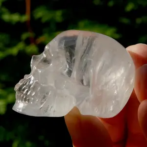 2" AAA Clear Quartz Crystal Skull, Realistic Rainbow Filled Carving, Brazil