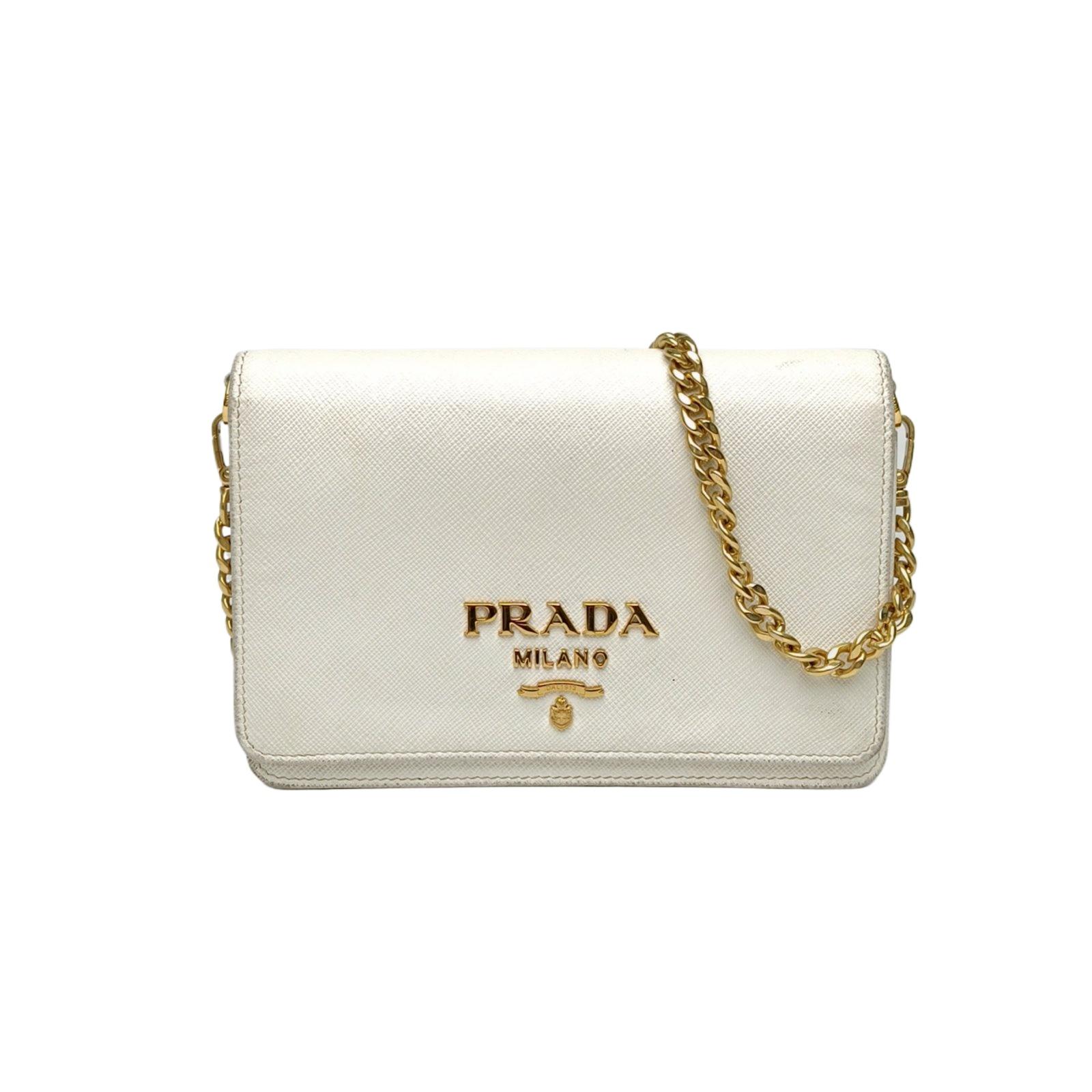 Pre-owned PRADA leather Tote Bags White C gold buckle crossbody bag woc