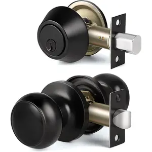 Keyed Entry Deadbolt Door Lock and Passage Knob Combo Set, Single Cylinder Deadbolt Lock with Keys and Non-Locking Knob for Exterior and Interior Door, Matte Black, 1 Pack
