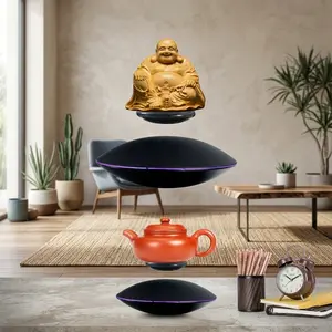 360° Rotating Magnetic Levitation Display, Anti-Drop Floating Showcase with LED Light, for Collectibles, Jewelry & Gifts, Black