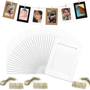collage photo frames Paper Frame picture cardboard 4x6 for wall decor with  Clips & Jute Twine white 30P, 10.2X15.2cm