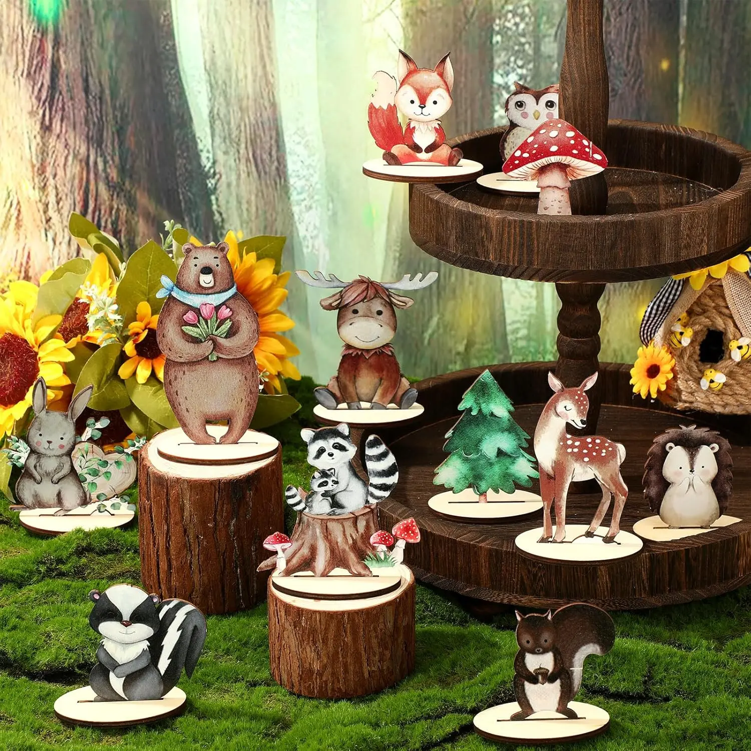12Pack Woodland Animals Wooden Animal Cutout Shapes Forest Painted Woodland Youngsters Shower Decorations Woodland Creatures Wood Table Centerpieces for Youngsters Shower Decorations Nature Signs Ornaments