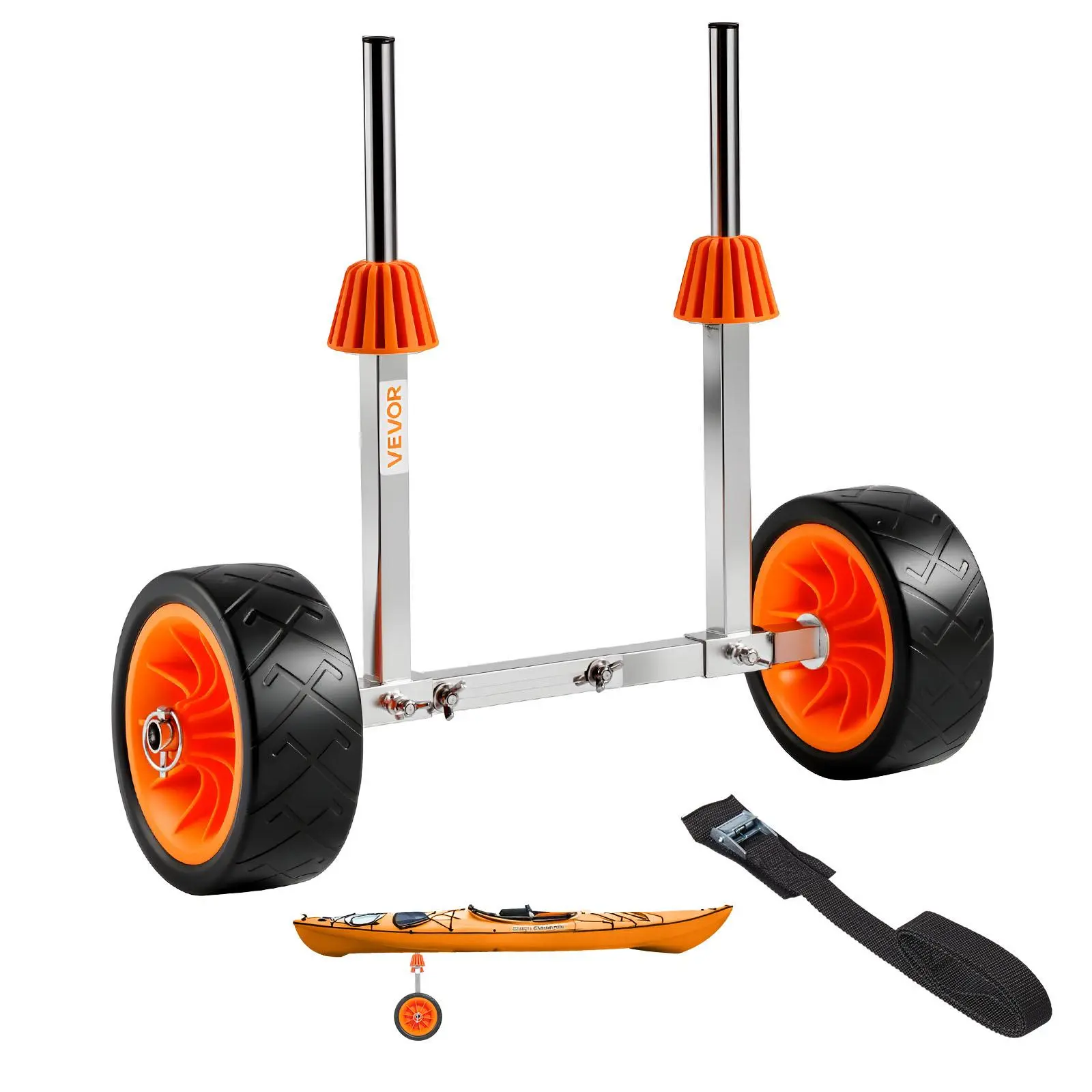 VEVOR Heavy Duty Foldable Kayak Cart on Wheels, 250 lbs Load Capacity, Canoe Dolly with 7.5 in Solid Rubber Tires & Kickstand, Seconds Assembly/Disassembly, Paddle Board Trolley for Smooth Rides