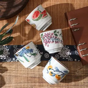 4-Piece Colorful Ceramic Tea Cup Set, Vintage Water Cups 5.75oz, Coffee Shop Cups, Chinese Style Teacups, Stylish Drinkware, Perfect for Afternoon Tea Parties, Durable High-Temperature Resistant