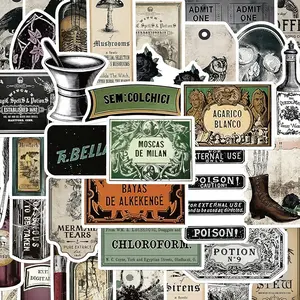 50 Retro Pharmacist Labels Cartoon Stickers, Waterproof DIY Decor for Guitar Notebook Luggage, Fun & Creative Accessories