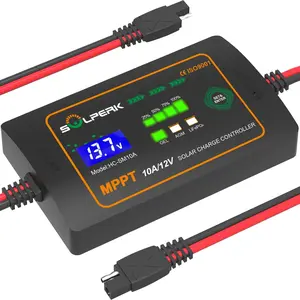 10A 12V MPPT Charge Controller with LCD Display, Intelligent Panel Controller Panel Regulator for Gel AGM Lead-Acid Lithium LiFePO4 Battery