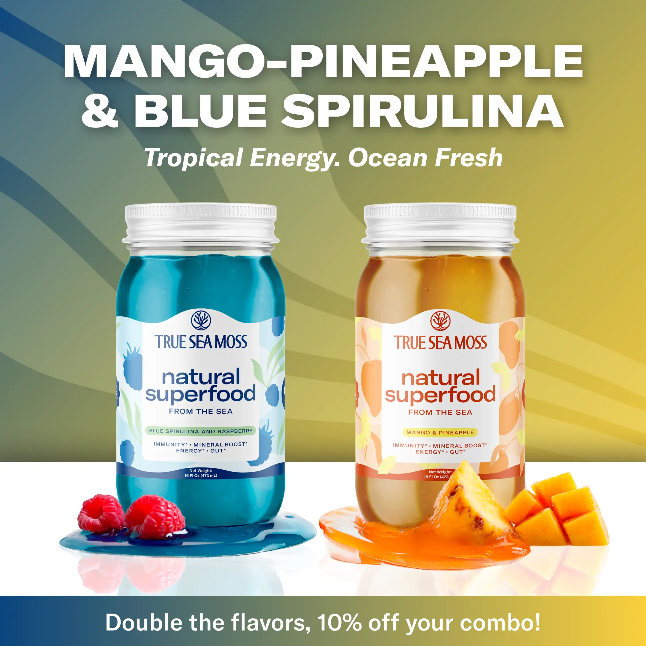 TrueSeaMoss 2-Bottle Bundle: Mango-Pineapple & Blue Spirulina-Raspberry – Wildcr...