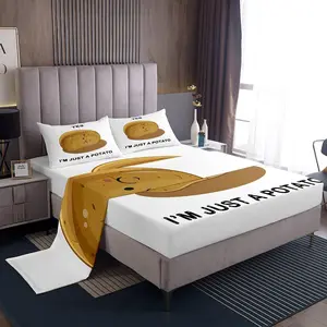 Feelyou Unique Potato Pattern Microfiber Bedding Set - Cute Funny Quote Chips Design, Breathable Durable Microfiber Bed Sheets with Deep Pocket Fitted Sheet, Room Decor Textiles, Breathable Durable Sheets