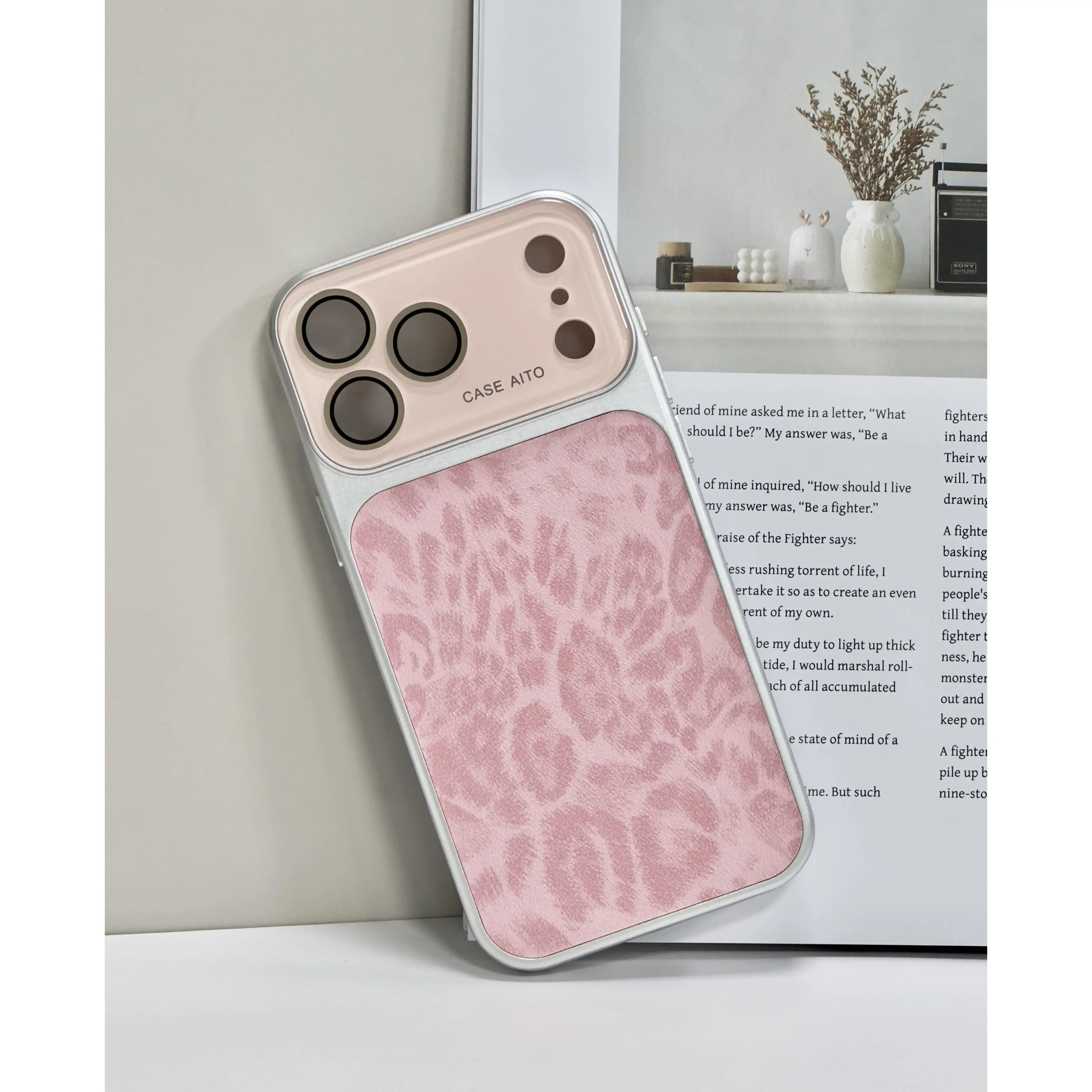 Leopard Pattern Cherry Casing for iPhone 17 AIR/17 PRO/16 PRO/15 PRO MAX/14 PRO, TPU & PC Dual-Layer Bumper Phone Cover, Raised Edges Protection Accessory, 5-Color Handheld Shell