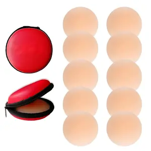 Silicone Nipple Covers - 5 Pairs, Women's Reusable Adhesive Invisible Pasties Nippleless Covers Round