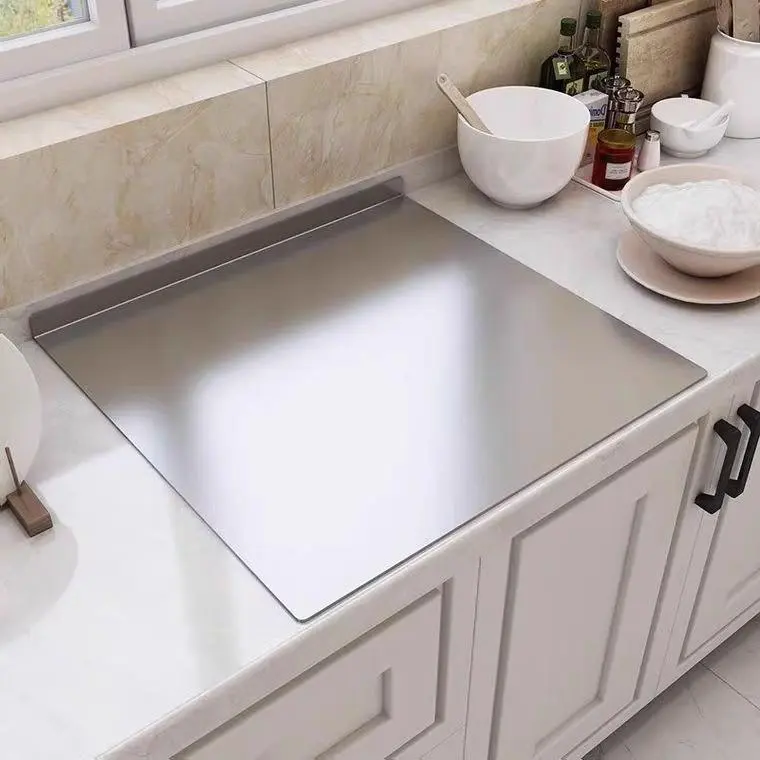 Antibacterial Stainless Steel Kneading & Cutting Board, Curved Edge Design Chopping Mat for Vegetables Fruits Pastry Making, Waterproof Non-Stick Rolling Board for Home Kitchen