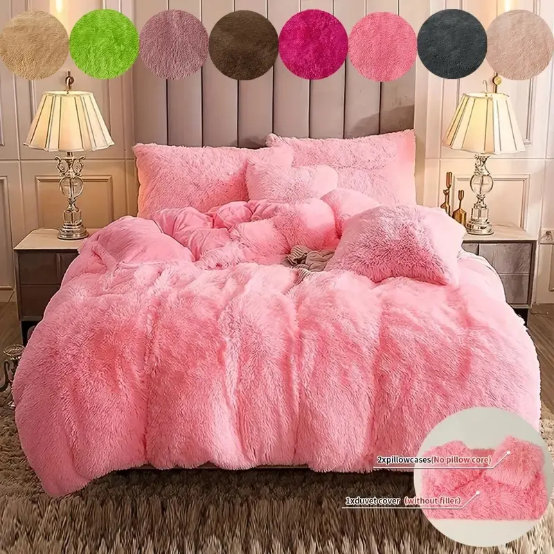 3-Piece Long Pile Fluffy, Includes Fitted Sheet & Two Pillowcases, Soft Furniture Essentials for Cozy Nights at Home, Soft Bedding Sets, Bedroom Bedding Set, Comfy Bedding Sets
