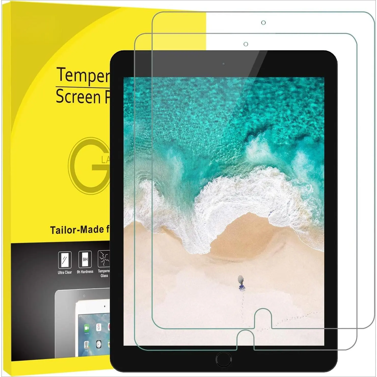 P-PCS07    Screen Protector for iPad Pro 10.5-Inch and iPad Air 3 (10.5 Inch 2019 Model), 9H Tempered Glass Film, HD Clear, 2-Pack