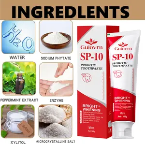 Guiovrn SP-10 Probiotic Toothpaste 3.53 oz - Bright & Whitening, Gentle Formula for Daily Oral Care, Fresh Breath, Cleansing, Mint Flavor