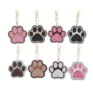 Cute Paw Print Design Diamond Arts Colorful Painting Kit, 8 Counts/set DIY Diamond Arts Colorful Painting Keychain, DIY Decorative Pendant for Bag, Trendy Cute Keychain