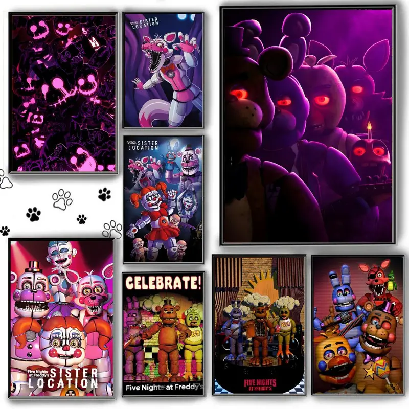 Game FnafFive-nights-At-Freddys Poster Sticky Waterproof Wall Art High Quality Print Unique Artwork Aesthetic Home Living Bedroom Decor Trendy Room Decoration Easy-To-Apply Gift Durable